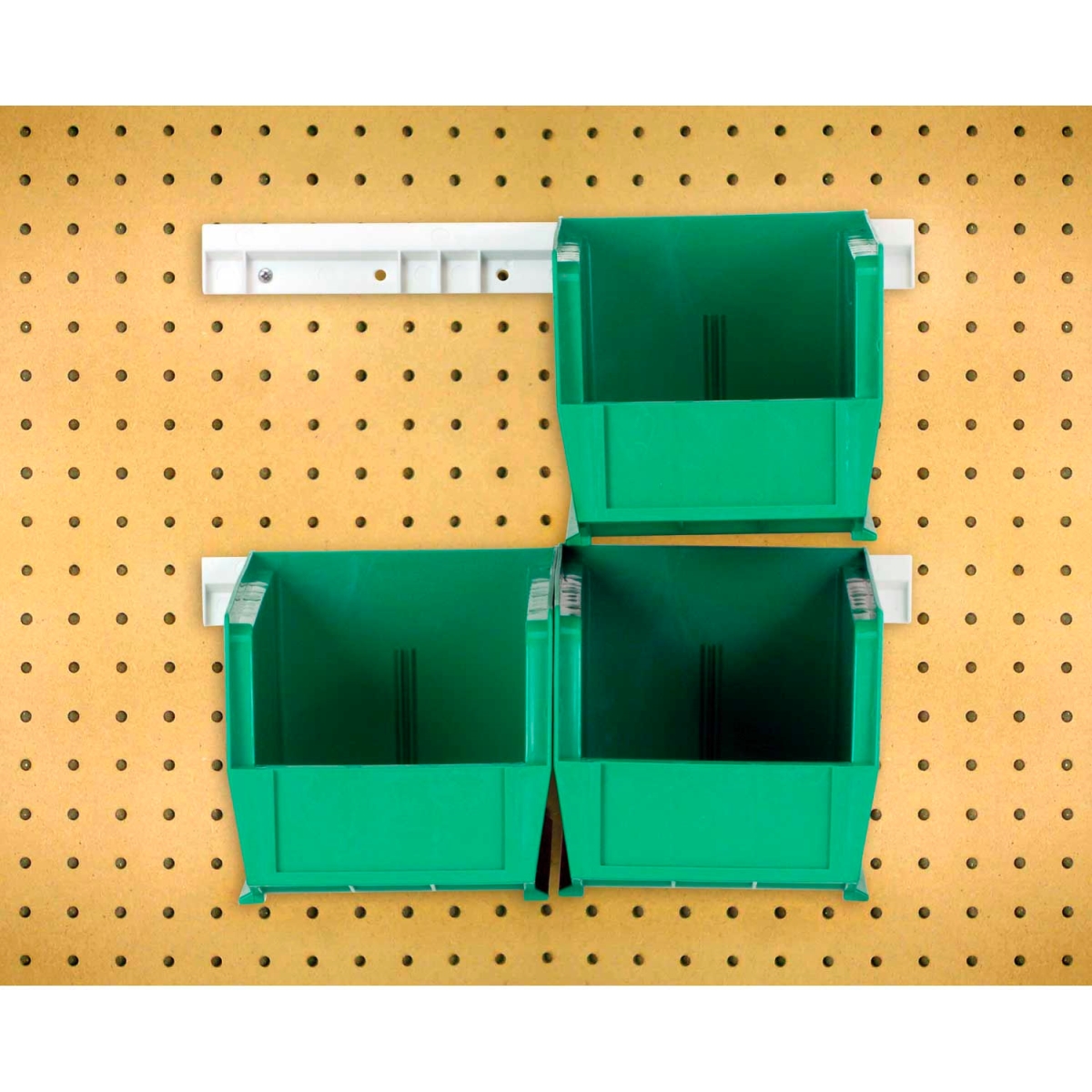 B1398828 Hang & Stack Bins with 2 Rails & 4 Bins - 10.875 x 5.5 x 5 in. - Green - Polypropylene