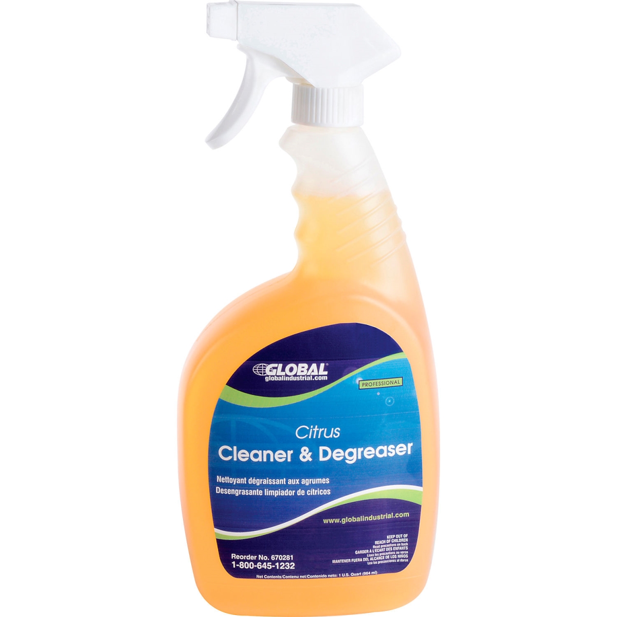 Global Industrial 670281 Citrus Cleaner & Degreaser - 32 oz Trigger Spray Bottle - Orange - Case of 6
