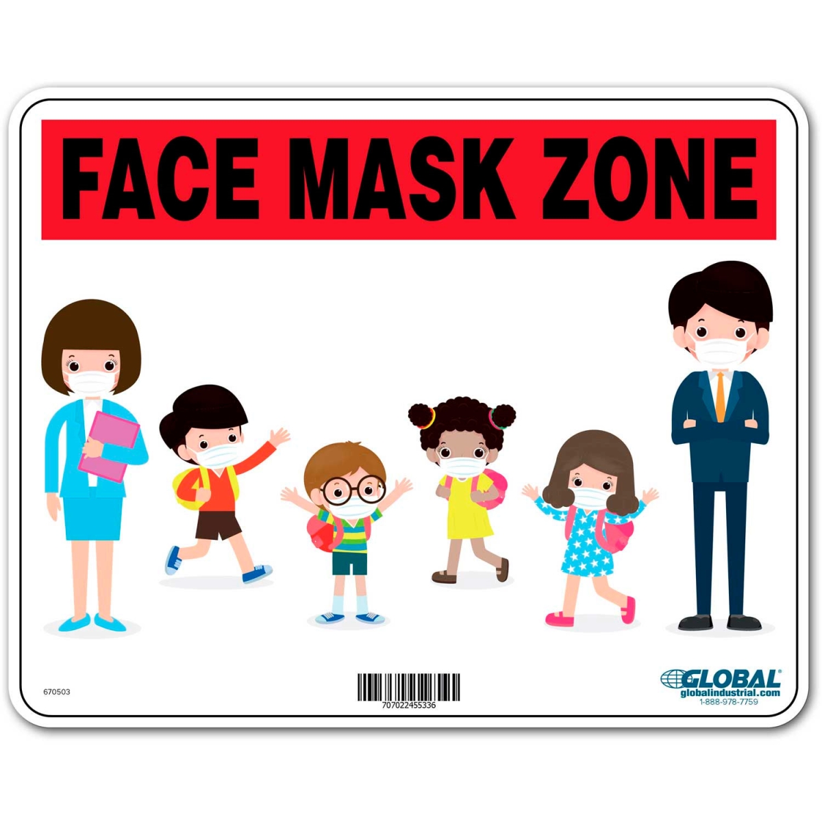 Face Mask Zone Sign - Multi-colored - 10 x 8 in. - Durable Plastic