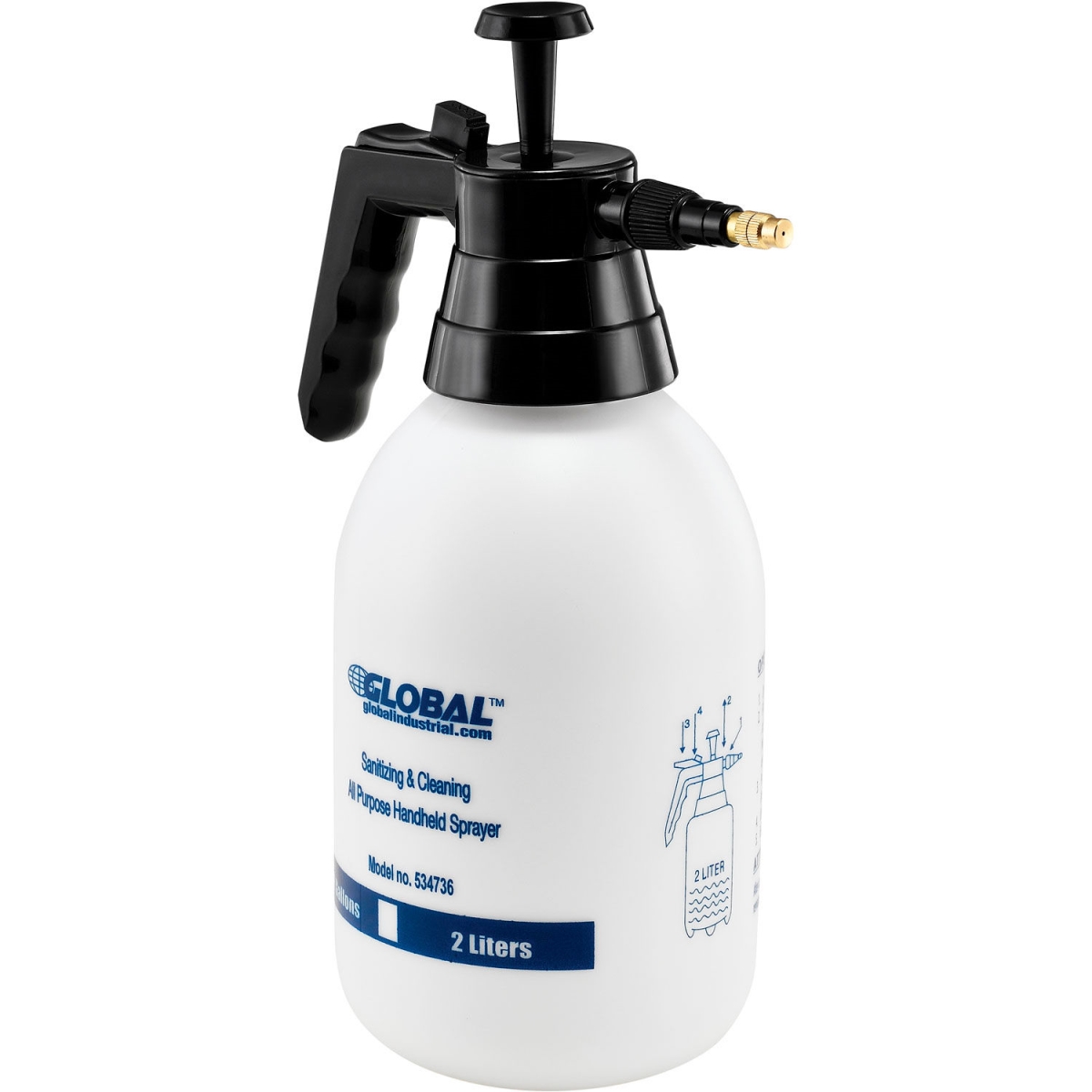 Global Industrial 534736 2.0 Liter Capacity Landscaping - Sanitizing & All Purpose Handheld Sprayer - Translucent White