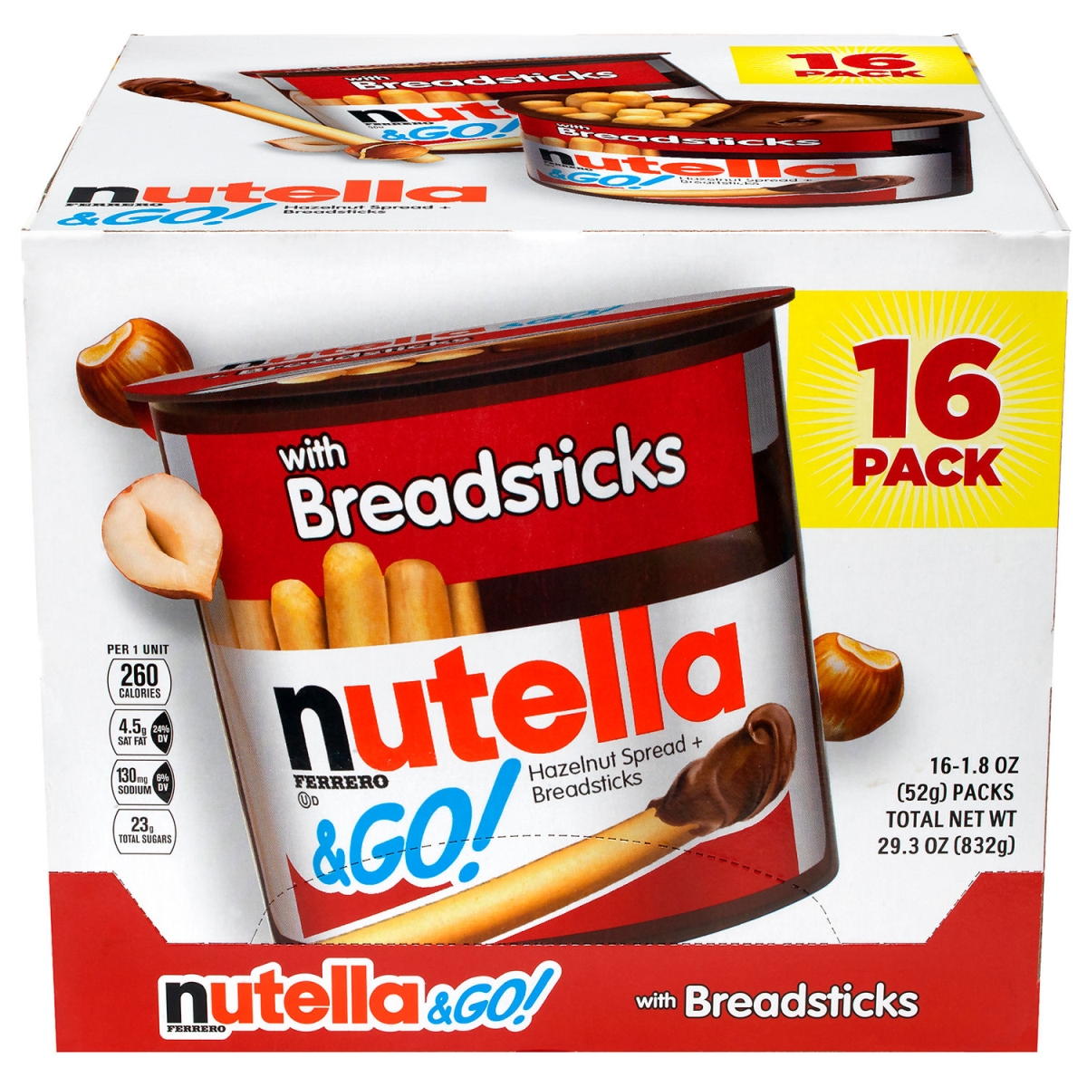 Picture of Green Rabbit Holdings B2946845 Nutella & Go Chocolate Hazelnut Dip with Breadsticks - 1.8 oz - 16 Count