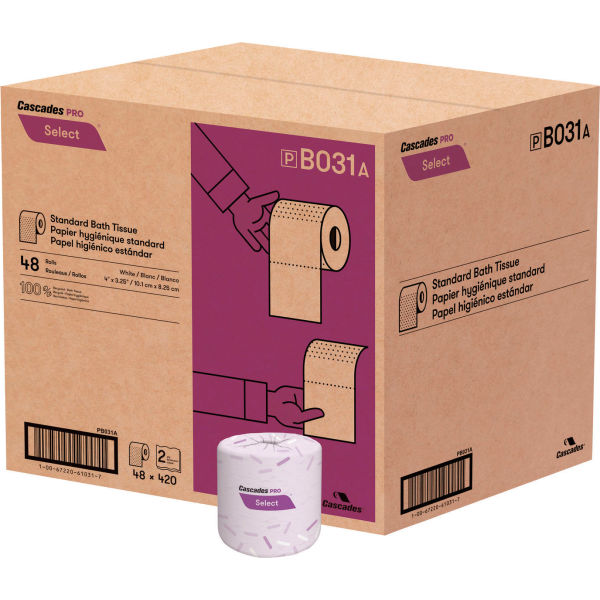 Picture of United Stationers Supply B3183705 Cascades 2-Ply PRO Select Standard Bath Tissue&#44; White - 420 Sheets per Roll - 48 Rolls per Case