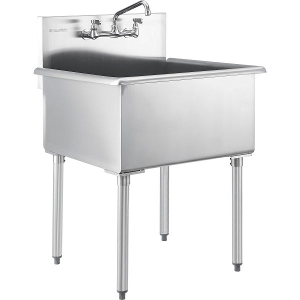 Picture of Global Industrial 252979 Non-NSF Stainless Steel Utility Sink with Faucet&#44; Silver - 24 x 24 x 14 in.