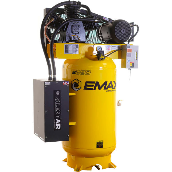 Picture of Emax Compressor B3178805 80 gal Cap Vertical 7.5 HP 26 CFM 1-Phase 230V EMAX Industrial Two-Stage Silent Air Compressor&#44; Yellow