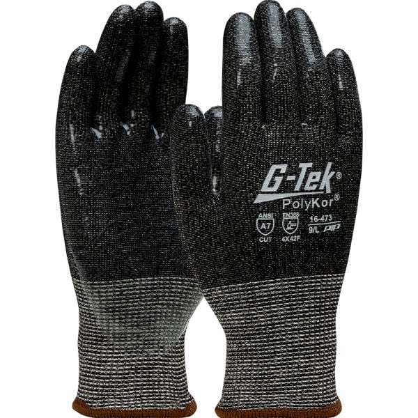 B3146884 G-Tek PolyKor Seamless Knit Blended CR Silicone Coated ANSI A7 Gloves, Black - Small - 12 Pair