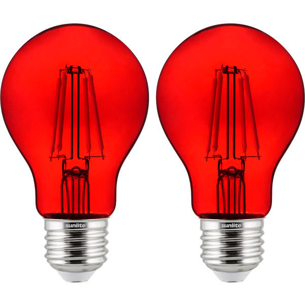 LED Filament A19 Standard 4.5 60W Equivalent Colored Transparent Dimmable Light Bulb, Red, 2PK