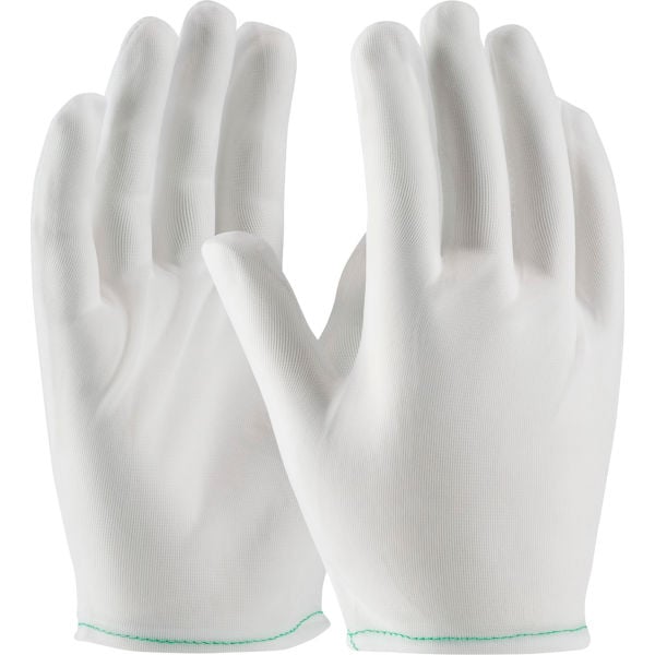 B2274084 43 Clean Team Inspect Denier Tricot Nylon Rolled Hem Mens Gloves, White - Extra Large