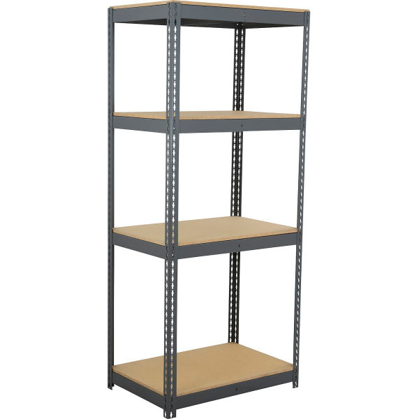 Global Industrial BD30428W4 42 x 30 x 84 in. 4 Shelf Heavy Duty Wood Deck Boltless Shelving Starter, Gray