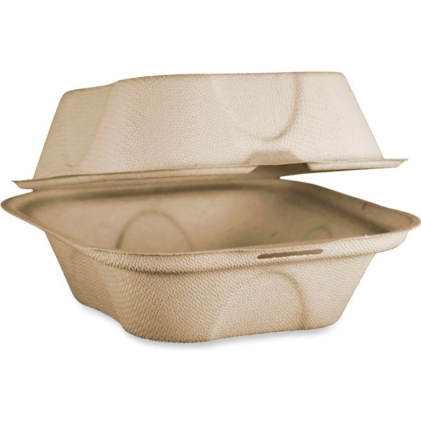 Picture of United Stationers Supply B3180895 World Centric Fiber Hinged Burger Box Container, Natural - 6.5 x 6 x 3.187 in.- 500 per Case