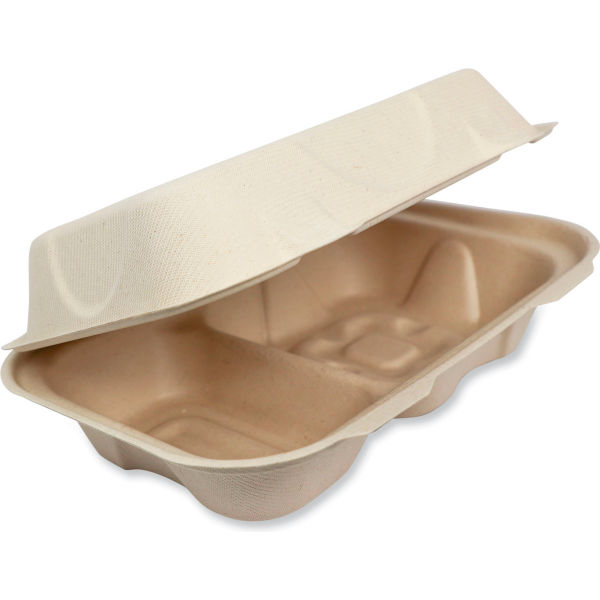 Picture of United Stationers Supply B3180920 World Centric Fiber Hinged Hoagie Box Container, Natural - 9.187 x 6.375 x 3 in. - 500 per Case
