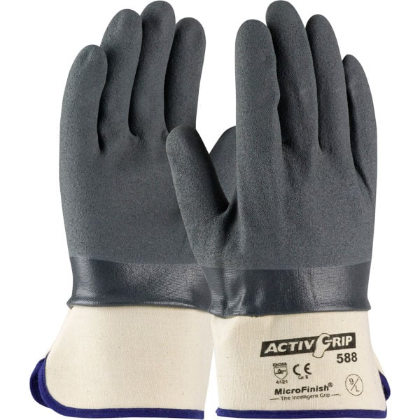 B676456 Micro-Finish Grip Nitrile Coated 56-AG588 Gloves, Gray & White - Large - 12 Pairs