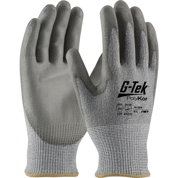 B3113470 G-Tek Poly Kor Industry Grade Seamless Knit Blended Polyurethane Coated Flat Grip Gloves, Gray - 2XL - 12 Pair