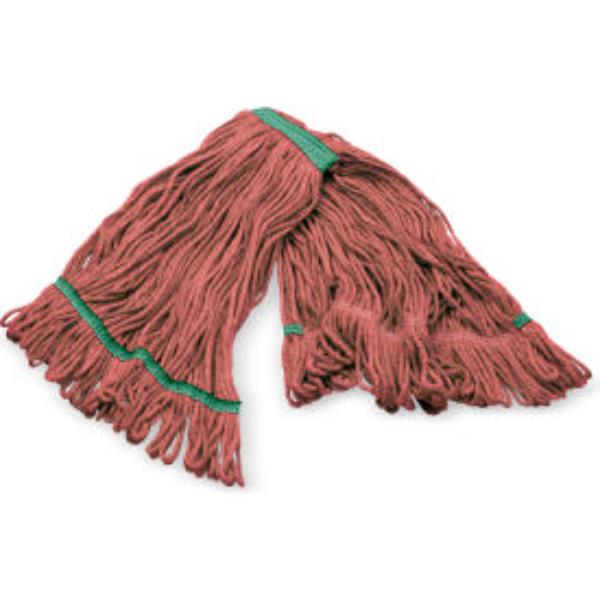B3127946 4-Ply Anti-Microbial Looped End Mop with Green Band, Red - Medium