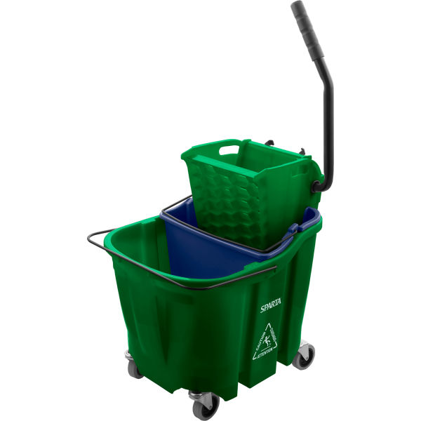 B3114684 Sparta Mop Bucket Combo with Side Press Wringer & Soiled Water Insert, Green - 35 qt. Capacity