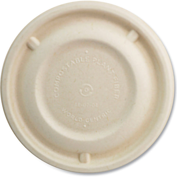 Picture of United Stationers Supply B3181348 4.687 in. Dia. x 0.375 in. World Centric Fiber Lids for Bowls, Natural - 500 per Case