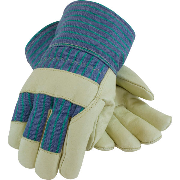 B676573 Pigskin Leather Palm with 3M Thinsulate Lining Striped Fabric Cold Protection Gloves, Blue - Extra Large