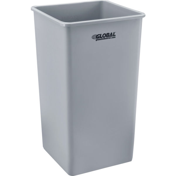 Global Industrial 641440GY 55 gal Square Plastic Trash Can, Gray