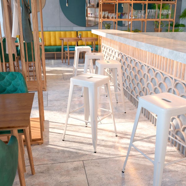 Picture of Global Industrial B2263435 Metal & Square Flash Furniture 30 in. Backless Barstool&#44; White