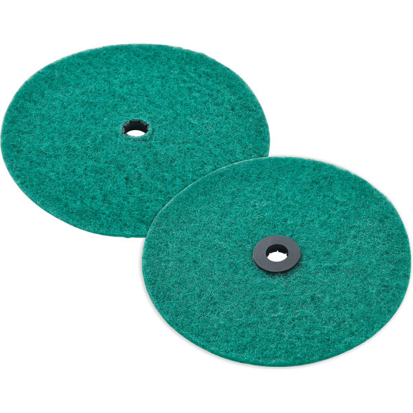 Global Industrial 641380 Replacement Scrubbing Pads for Mini Floor Scrubber, Green - Pack of 2