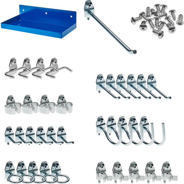 12 In. W x 6 In. D Blue Epoxy Coated Steel Pegboard Shelf 36 pc. DuraHook Pegboard Hook Assortment