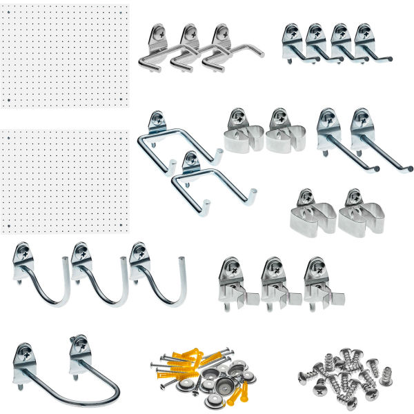 Polypropylene Pegboard Set - White - 22 x 18 in. - Includes 22 Hooks