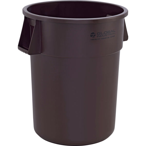 Global Industrial 240464BN 55 gal Plastic Trash Can, Brown