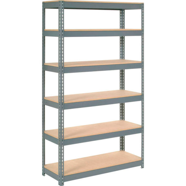 48 x 12 x 60 in. 6 Shelf Heavy Duty Wood Deck Boltless Shelving Starter - Gray