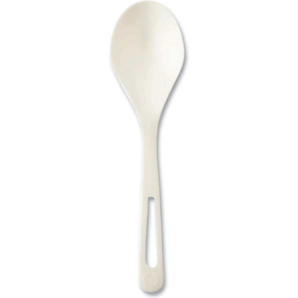 B3180467 World Centric Medium Weight Soup TPLA Compostable Spoons, White - 1000 per Case