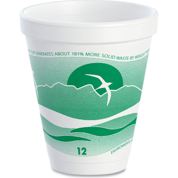 Picture of United Stationers Supply B3181012 Dart Horizon Hot & Cold Foam 12 oz Capacity Drinking Cups, White & Green - 25 per Bag - 40 Bags per Case