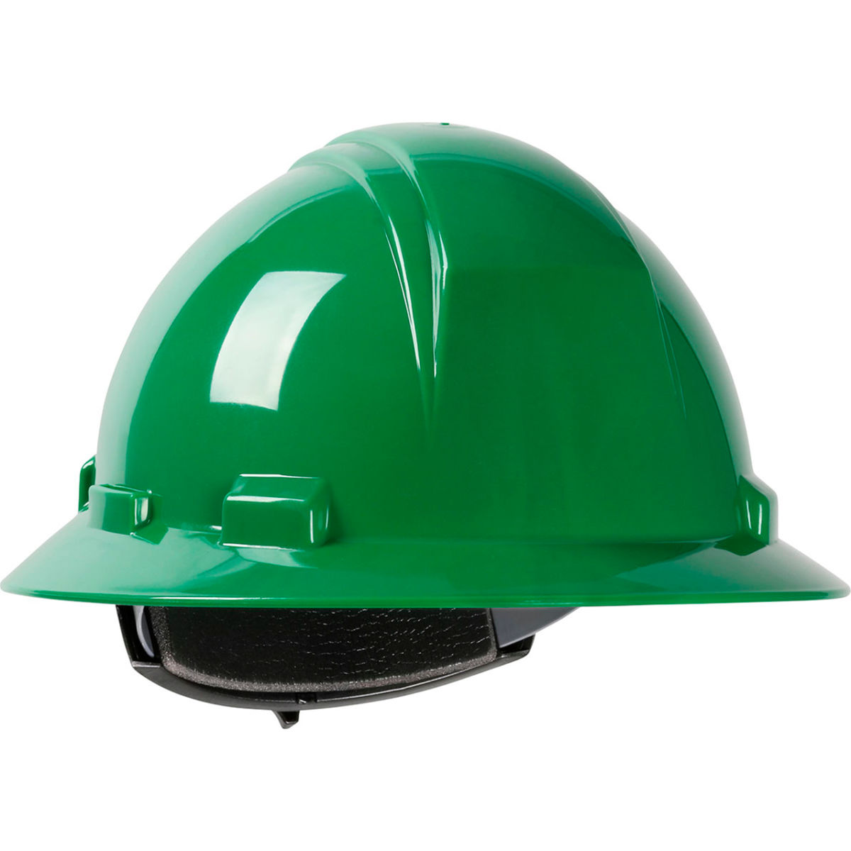 B3113459 Kilimanjaro Full Brim HDPE Shell 4 Point Nylon Webbing Cradle Ratchet Adjustment Hard Hat, Dark Green