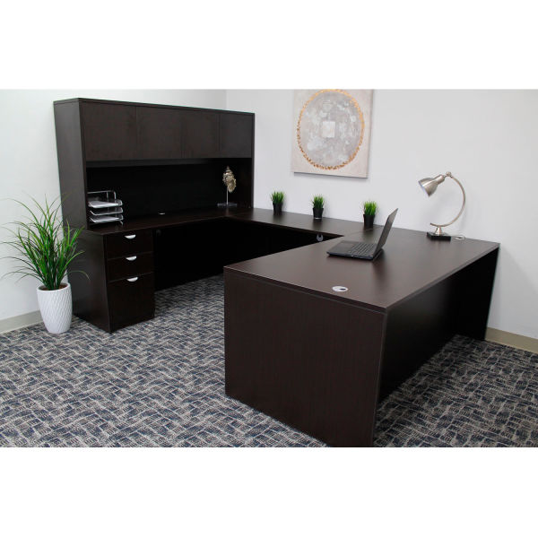 Executive U-Shaped Desk - Mocha - 96 x 66 x 65.5 in. - Durable Design