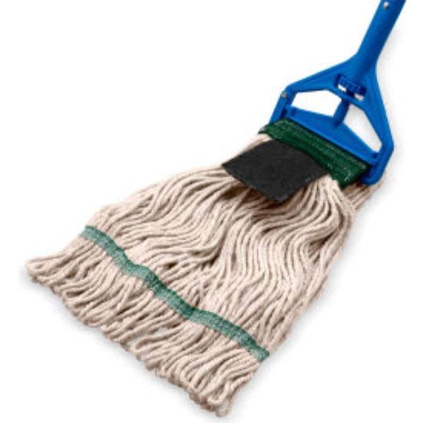 B3127970 Looped End Mop with Scrubber & Green Band, Natural - Medium