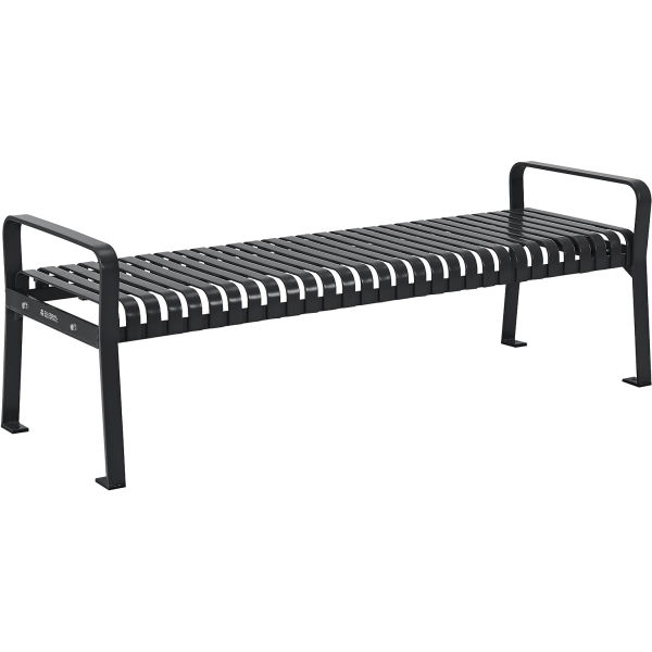 Outdoor Backless Steel Slat Bench - Black - 4 ft - Heavy-Duty Design