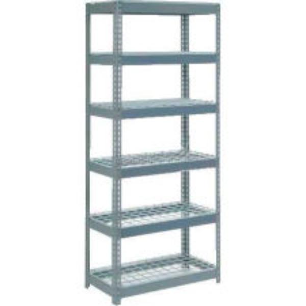 Heavy Duty Wire Deck Shelving Starter - Gray - 36x18x72 in. - 6 Shelves - Tool-Free Assembly