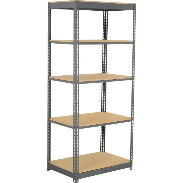 Global Industrial BS18366W5 36 x 18 x 60 in. 5 Shelf Commercial Duty Wood Deck Boltless Shelving Starter, Gray