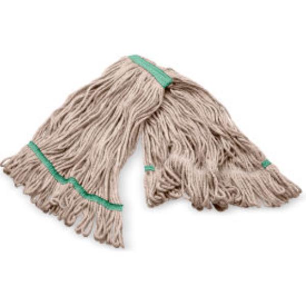 B3127945 4-Ply Anti-Microbial Looped End Mop with Green Band, Natural - Medium