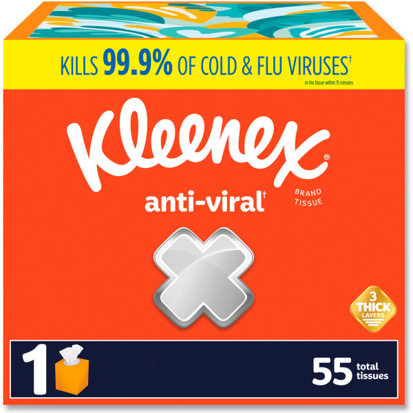 Picture of United Stationers Supply B3180168 Kleenex Anti-Viral 3-Ply Facial Tissue&#44; White - 55 Sheets per Box - 27 Boxes per Case