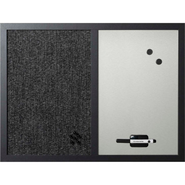 B1400775 18 x 24 in. Black Frame Master Vision Combo Silver Dry-Erase Fabric Bulletin Board, Black & White