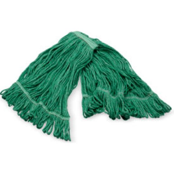 B3127919 4-Ply Anti-Microbial Looped End Mop with Green Band, Green - Medium