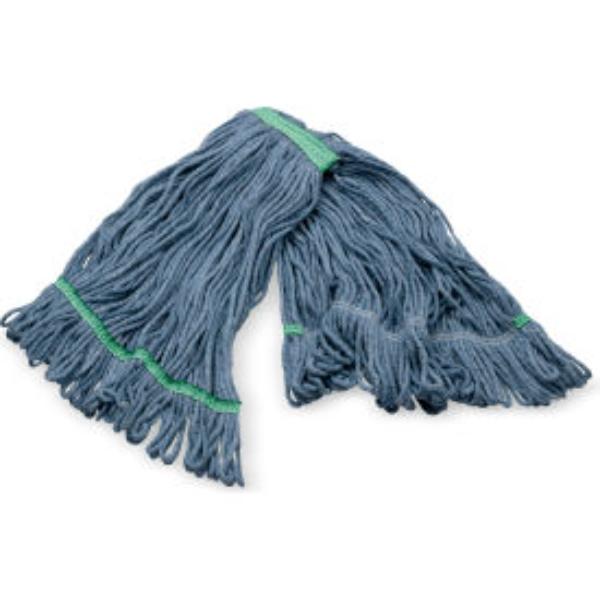 B3127920 4-Ply Anti-Microbial Looped End Mop with Green Band, Blue - Medium