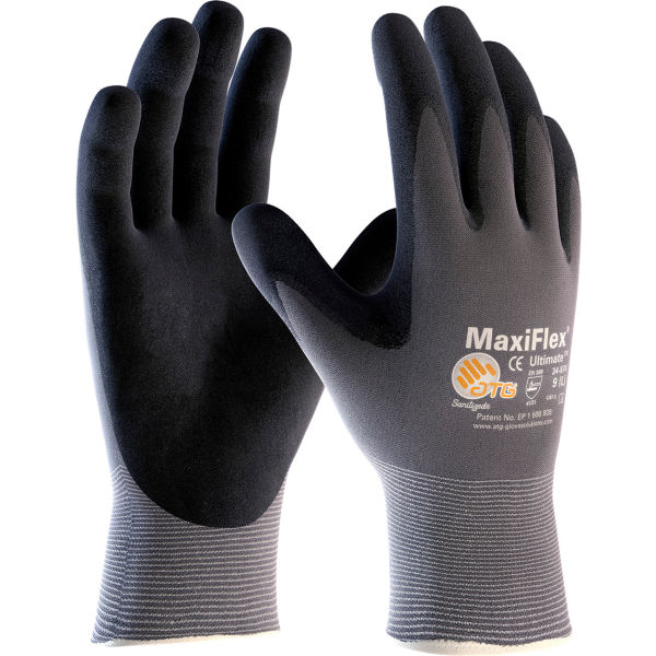 436638XS Maxi Flex Ultimate Nitrile Coated Knit Nylon Gloves, Black - Extra Small - 12 Pairs