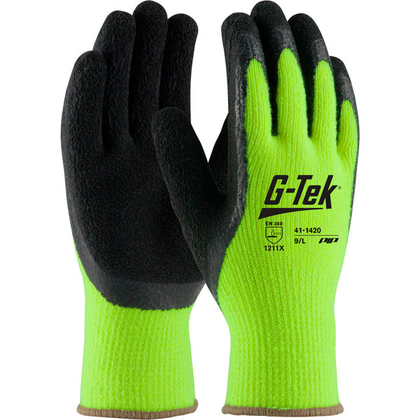 B2274069 Cold Protect Insulated High-Visibility Acrylic Terry Latex Coat Gloves, Yellow - Medium