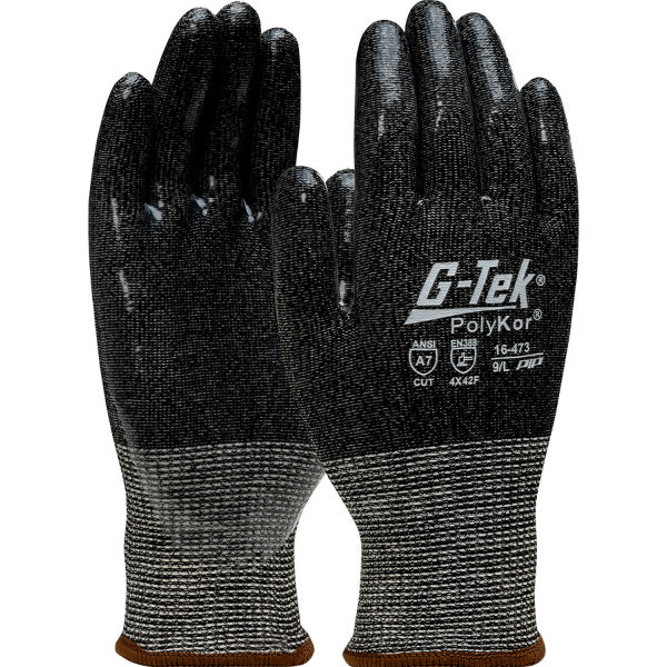 B3146885 G-Tek PolyKor Seamless Knit Blended CR Silicone Coated ANSI A7Gloves, Black - Medium - 12 Pair