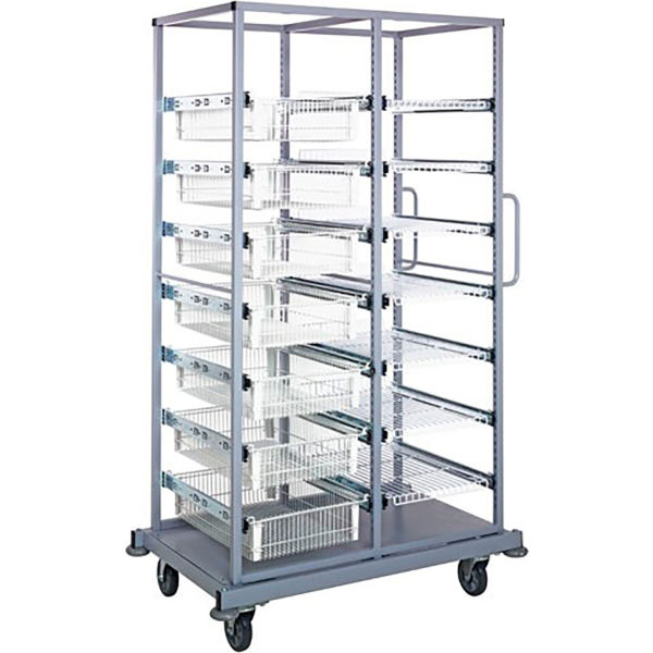 B3149398 Partition Store Double Bay Cart with Wire Baskets & Shelves, White - 44 x 29.5 x 74.5 in.