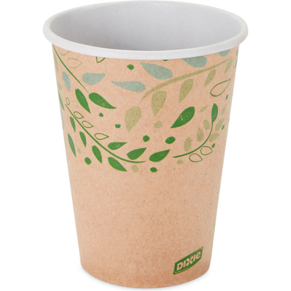 Picture of United Stationers Supply B3181179 Dixie Eco Smart Fiber 12 oz Capacity Hot & Cold Cups, Kraft & Green - 50 per Sleeve - 20 Sleeves per Case