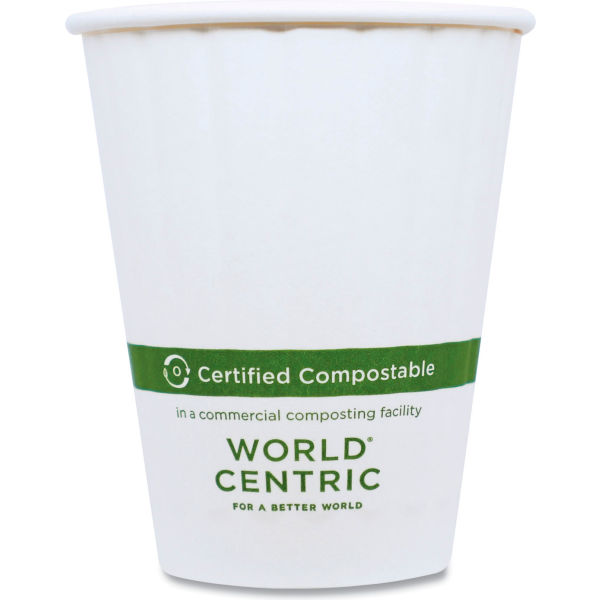 B3181000 World Centric Double Wall Paper 12 oz Capacity Hot Cups, White - 1000 per Case