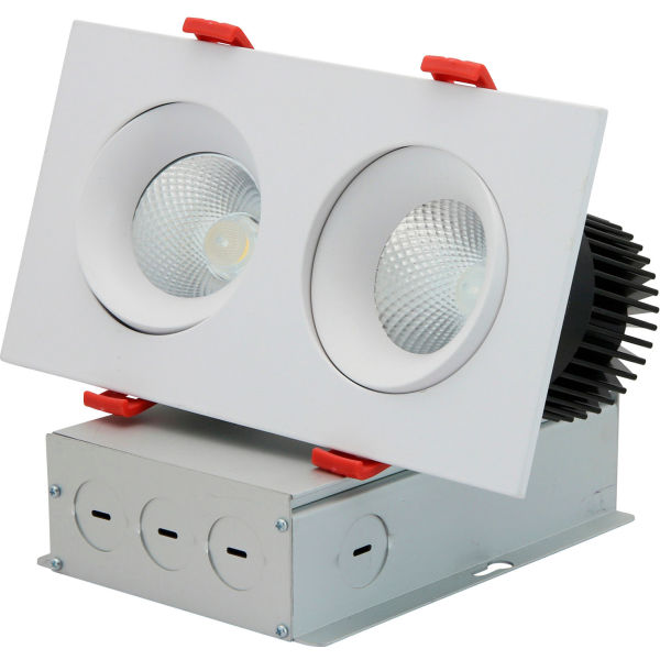 B3167127 Sunlite LED Rectangular Two Head Gimbal Regressed Downlight Fixture, White - 24W - 1540 Lumens