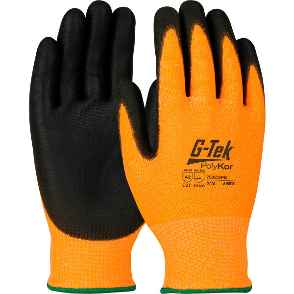 B1030768 Zone Defense HPPE Shell Cut Resistant Poly Palm Coat Gloves, Black & Orange - Medium