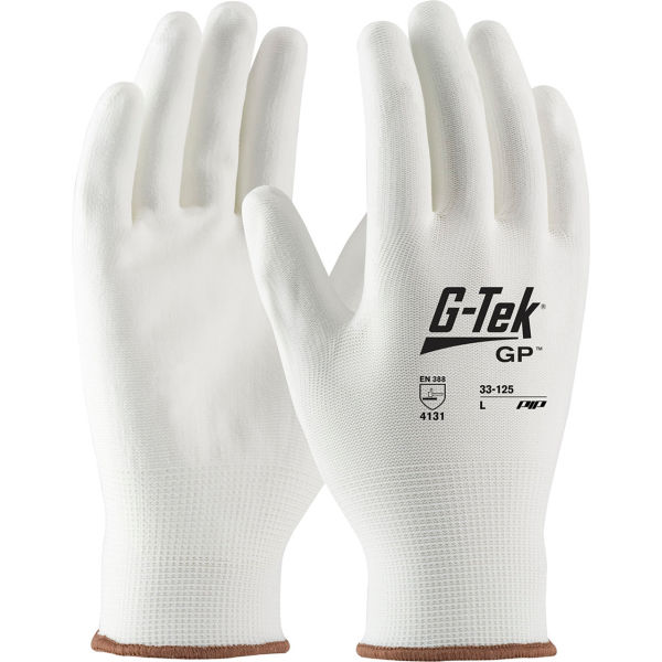 B2274145 G-Tek GP General Duty Nylon Polyurethane Coated Gloves, White - Extra Large