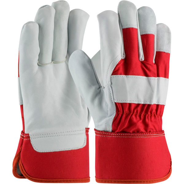 Premium Top Grain Goatskin Leather Palm Glove with Canvas Back, Rubberized Safety Cuff, 12PK